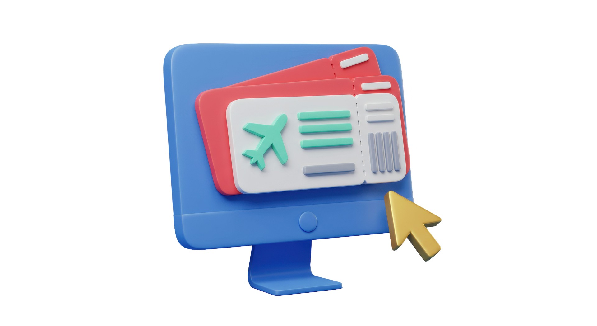 Isolated Online Booking Computer Screen with Plane Tickets
