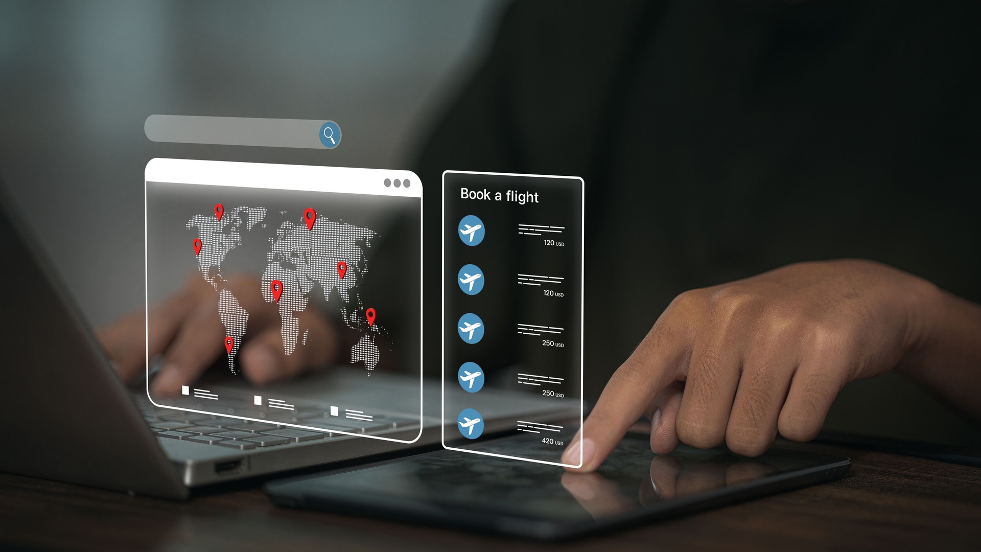 Book a Flight Online with World Map and Price List UI