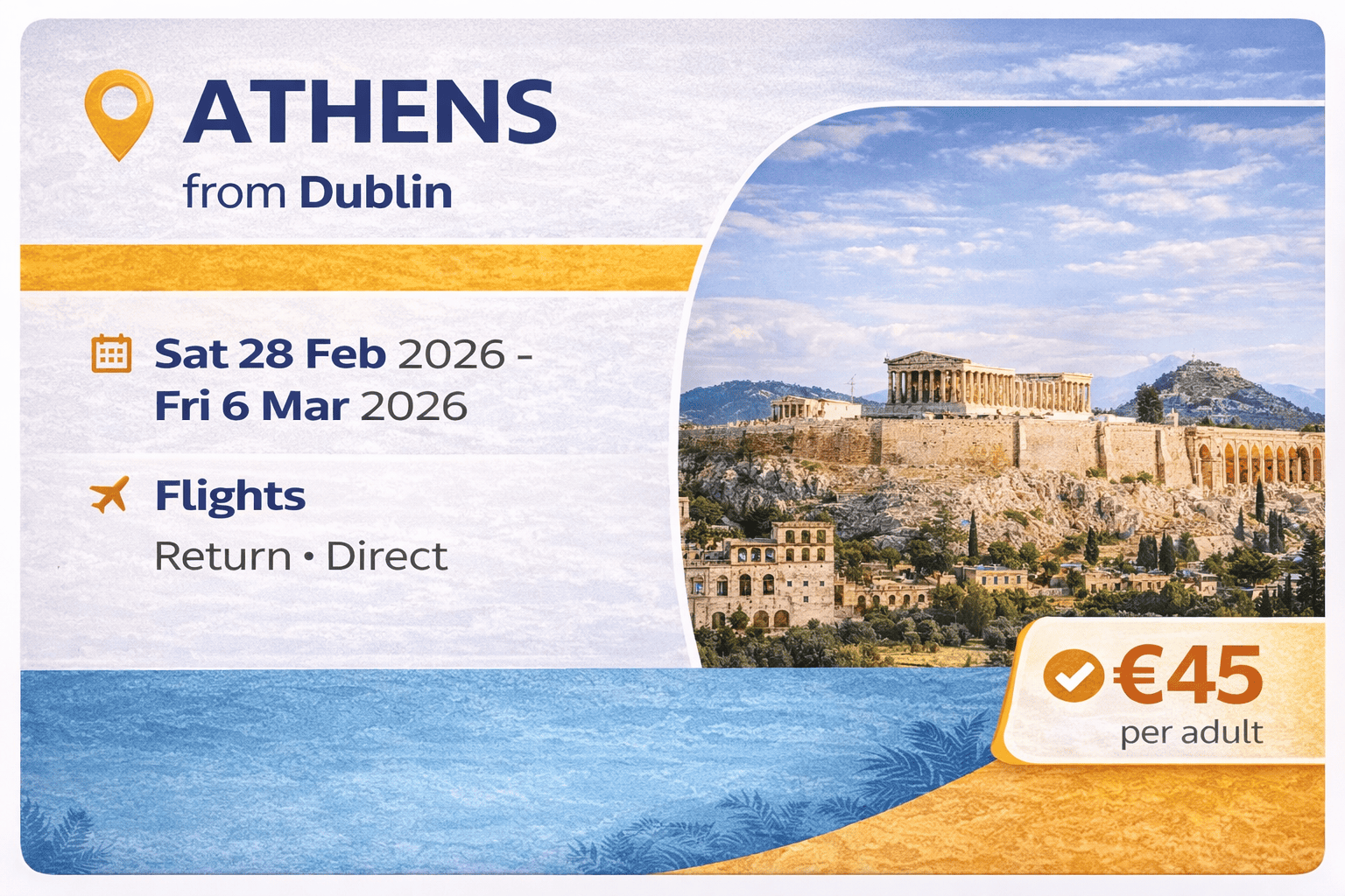 Direct return flights from Dublin to Athens Greece cheap flight deal