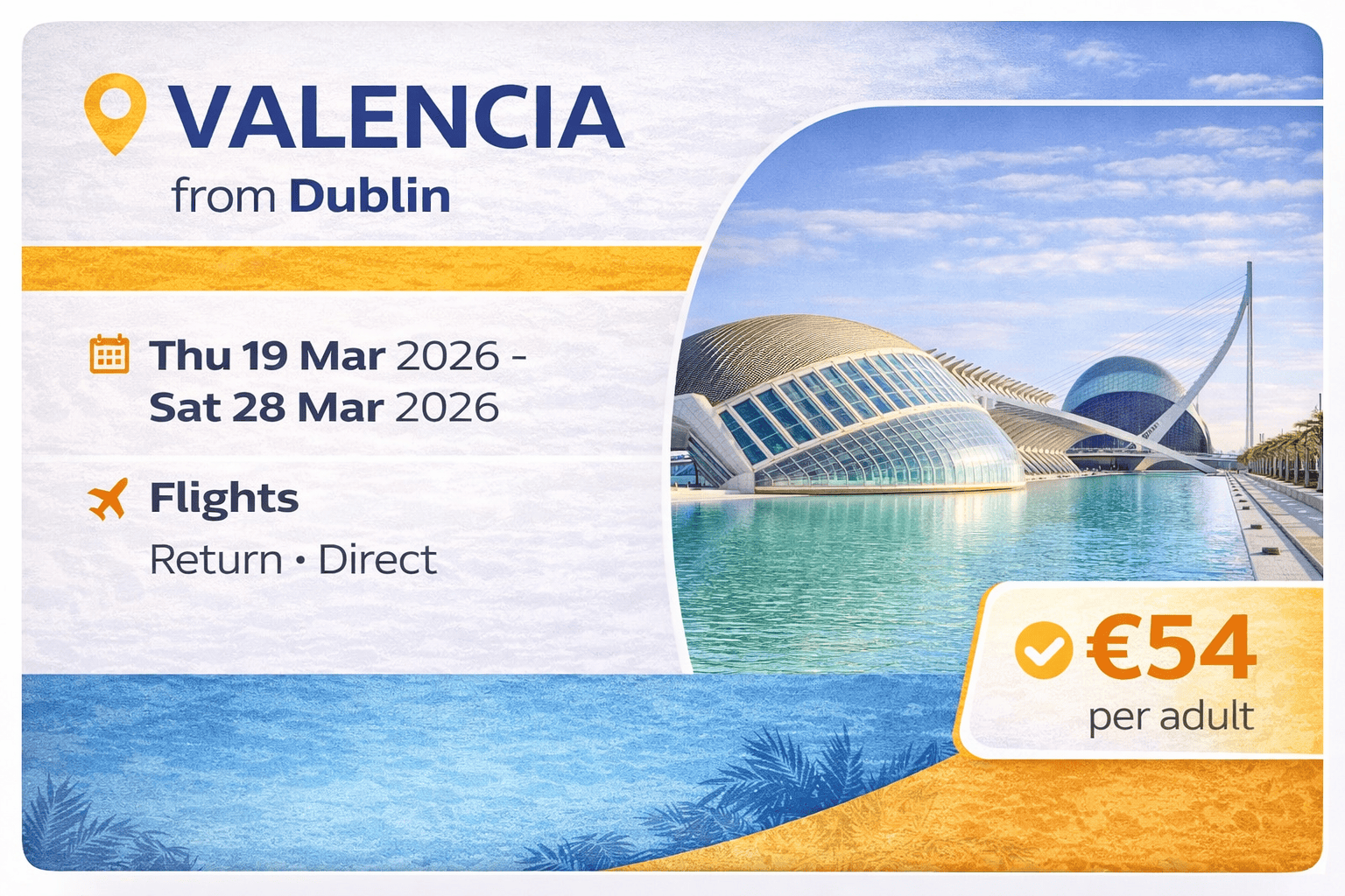 Valencia from Dublin – direct return flights from €54