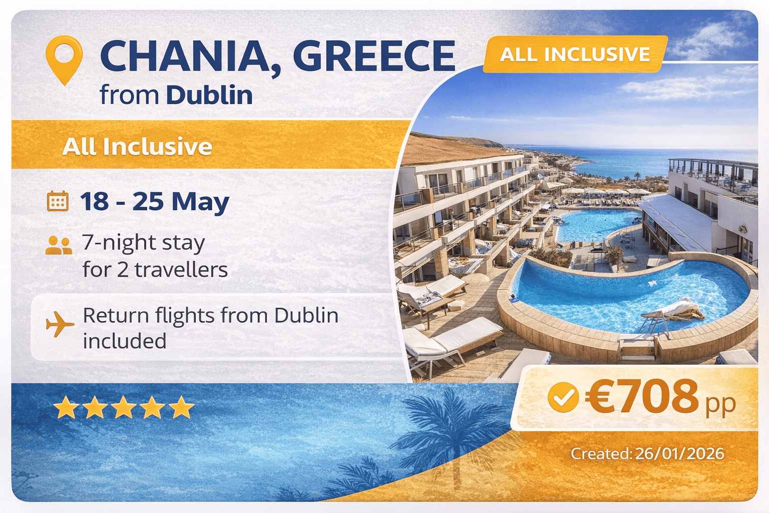 All inclusive holiday in Chania Crete from Dublin 7 nights with flights included
