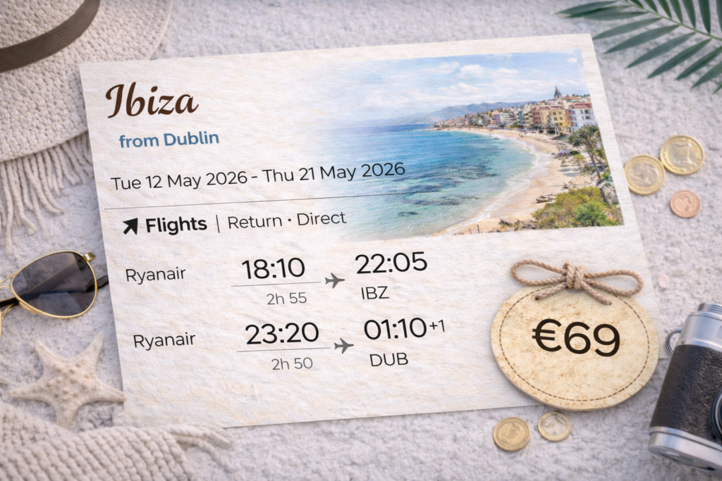 Ibiza from Dublin – direct Ryanair flights, 12–21 May 2026, return from €69