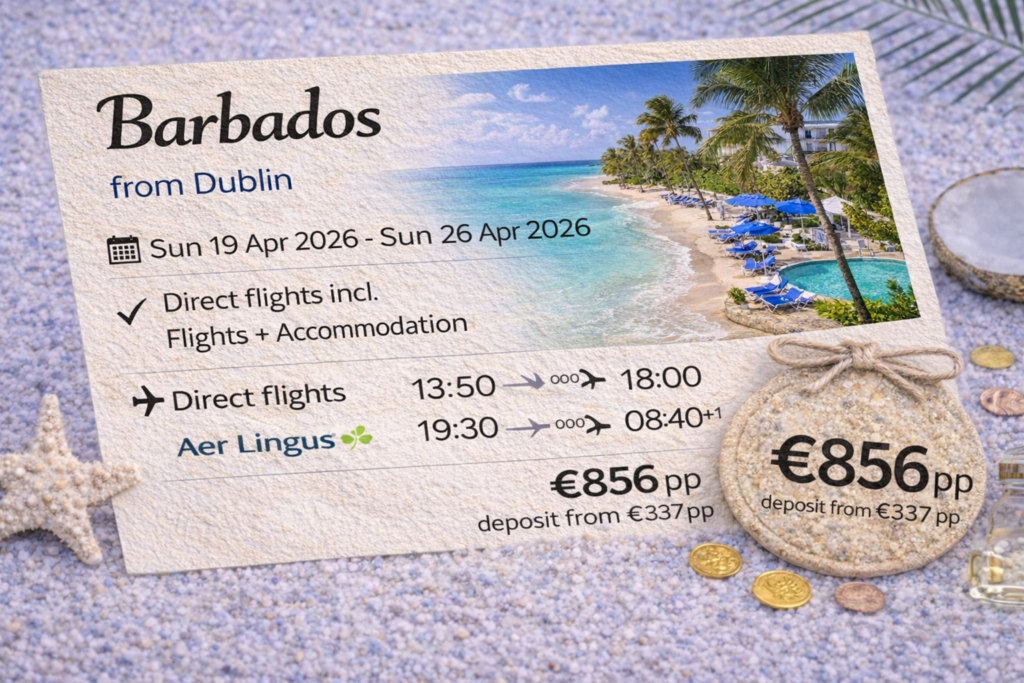 Barbados holiday from Dublin with direct flights and hotel included – 7 nights beach stay from €856 per person