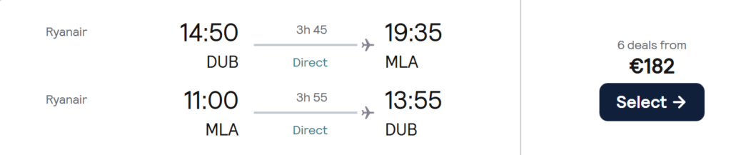 Valletta Malta city break from Dublin with direct return flights, historic harbour views and old town skyline – return flights only €182 per adult