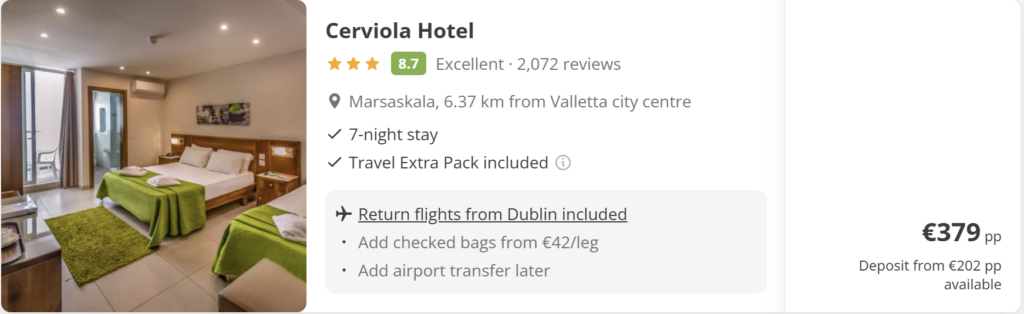 Valletta Malta city break from Dublin with direct return flights, historic harbour views and old town skyline – return flights only €182 per adult