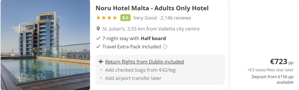 Valletta Malta city break from Dublin with direct return flights, historic harbour views and old town skyline – return flights only €182 per adult