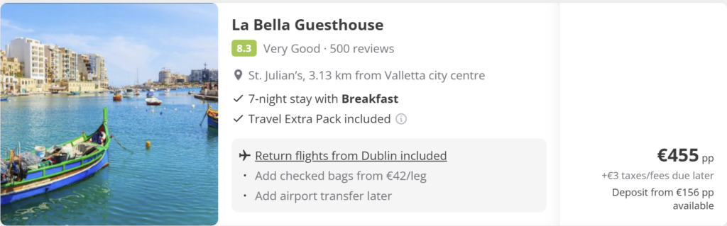 Valletta Malta city break from Dublin with direct return flights, historic harbour views and old town skyline – return flights only €182 per adult