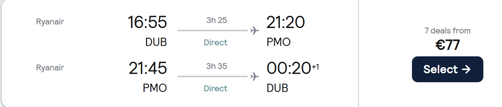 Palermo city break from Dublin with direct return flights for €77 per adult, panoramic view of Palermo Cathedral and historic old town in Sicily Italy