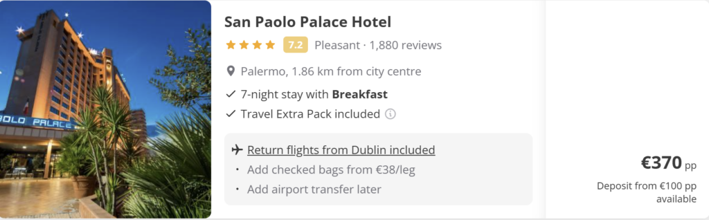 Palermo city break from Dublin with direct return flights for €77 per adult, panoramic view of Palermo Cathedral and historic old town in Sicily Italy