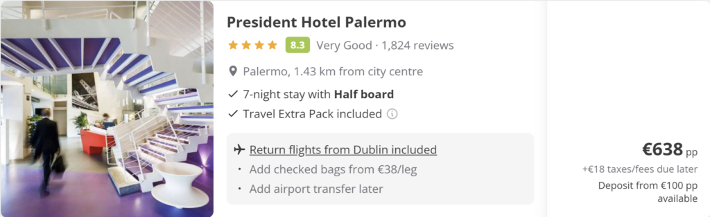 Palermo city break from Dublin with direct return flights for €77 per adult, panoramic view of Palermo Cathedral and historic old town in Sicily Italy