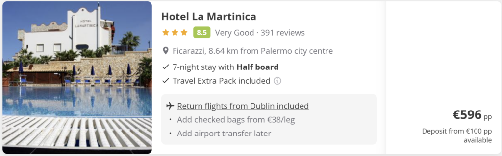 Palermo city break from Dublin with direct return flights for €77 per adult, panoramic view of Palermo Cathedral and historic old town in Sicily Italy