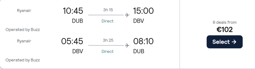 Direct flights from Dublin to Dubrovnik from €102 return. Travel June 10–19, 2026. Perfect summer escape with beaches, Old Town & Adriatic views.