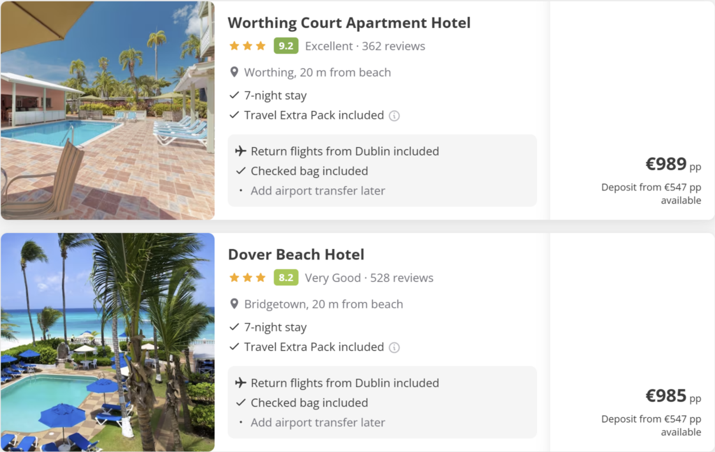 Direct flights from Dublin to Bridgetown, Barbados – return travel deal from €450 with travel dates April 2026