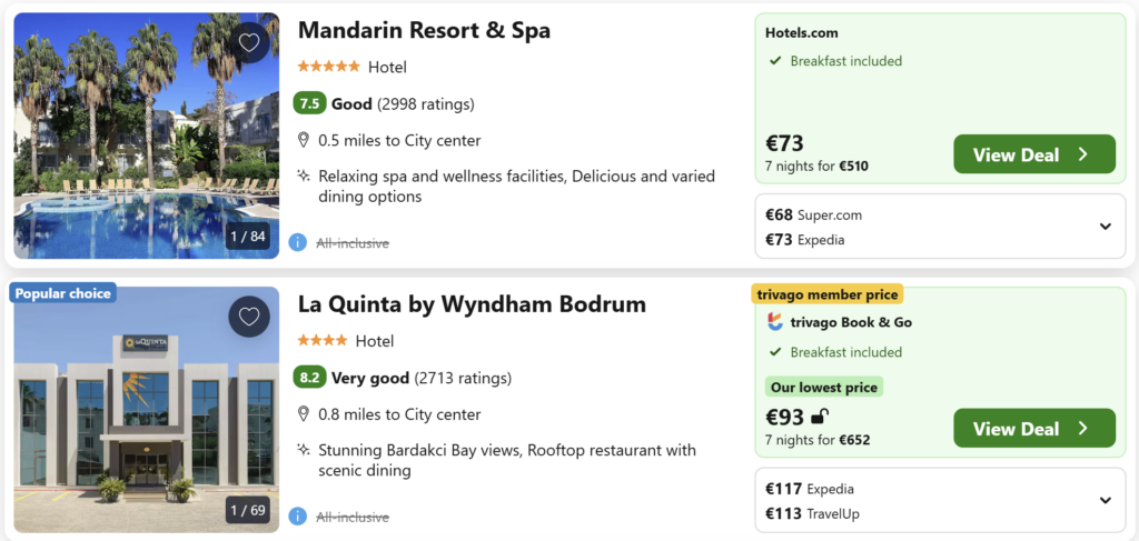 Cheap direct flights from Dublin to Bodrum, Turkey – return flights from €45. Bodrum beach with turquoise Aegean Sea, sandy coastline and white houses. Perfect Mediterranean getaway.