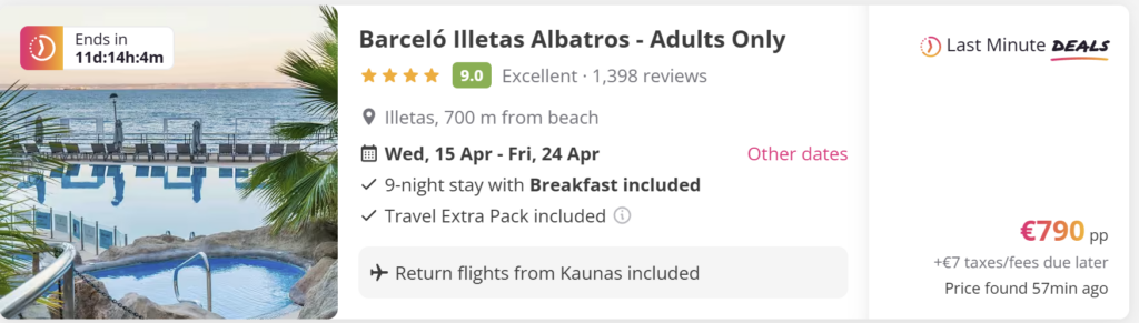 Paskutinės minutės skrydžių pasiūlymas į saulėtą kurortą su žema kaina ir tiesioginiu skrydžiu