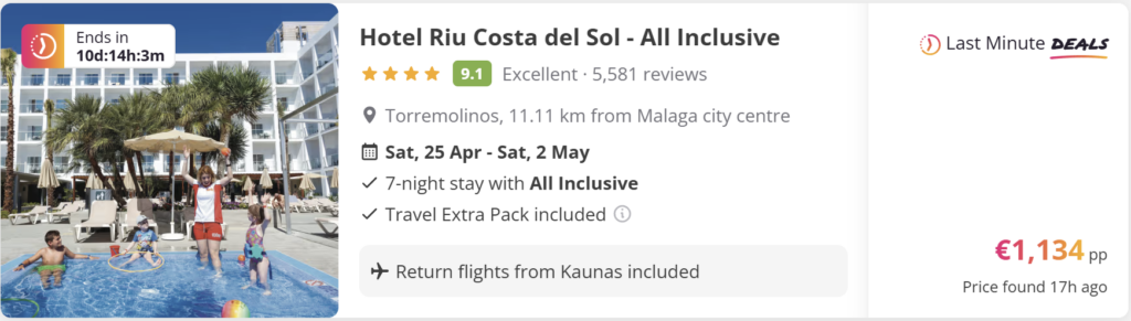 Paskutinės minutės skrydžių pasiūlymas į saulėtą kurortą su žema kaina ir tiesioginiu skrydžiu