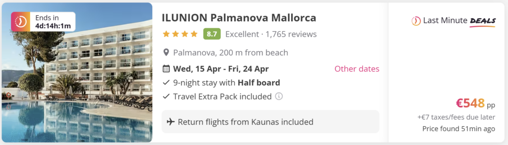 Paskutinės minutės skrydžių pasiūlymas į saulėtą kurortą su žema kaina ir tiesioginiu skrydžiu