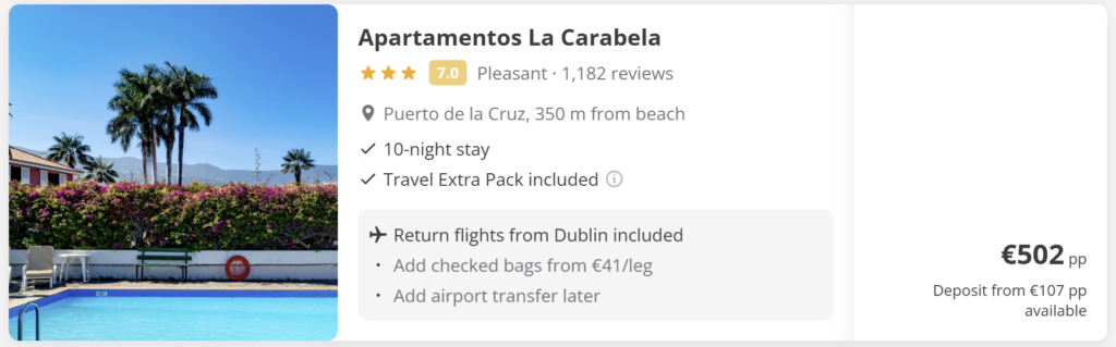 Cheap flights and hotel deals from Dublin to Tenerife – direct return flights, resorts in Playa de las Américas and Puerto Santiago from €81