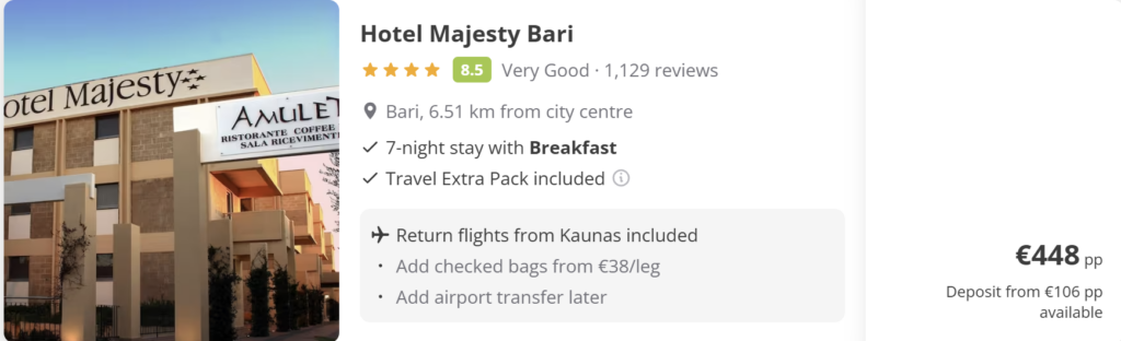 Hotel Majesty Bari viešbutis Italijoje, 7 nakvynės su pusryčiais, tiesioginiai skrydžiai iš Kauno įskaičiuoti, Bari atostogų pasiūlymas nuo 485 € asmeniui