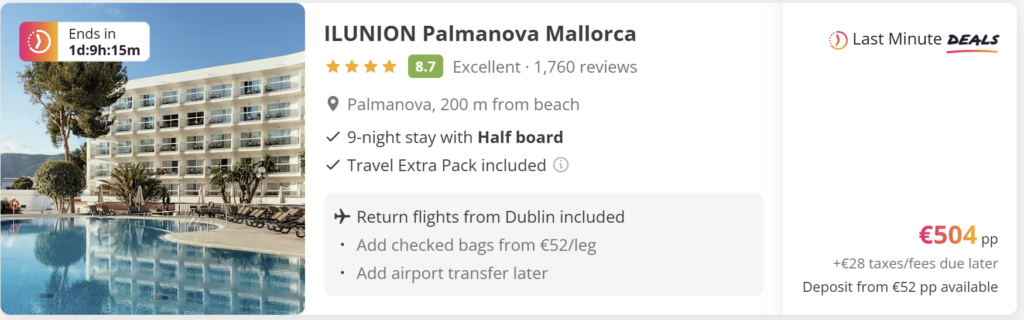 Palma de Mallorca package holidays from Dublin – 9 nights with Half Board or All Inclusive and return flights included