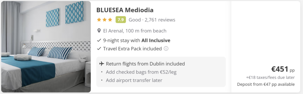 Palma de Mallorca package holidays from Dublin – 9 nights with Half Board or All Inclusive and return flights included