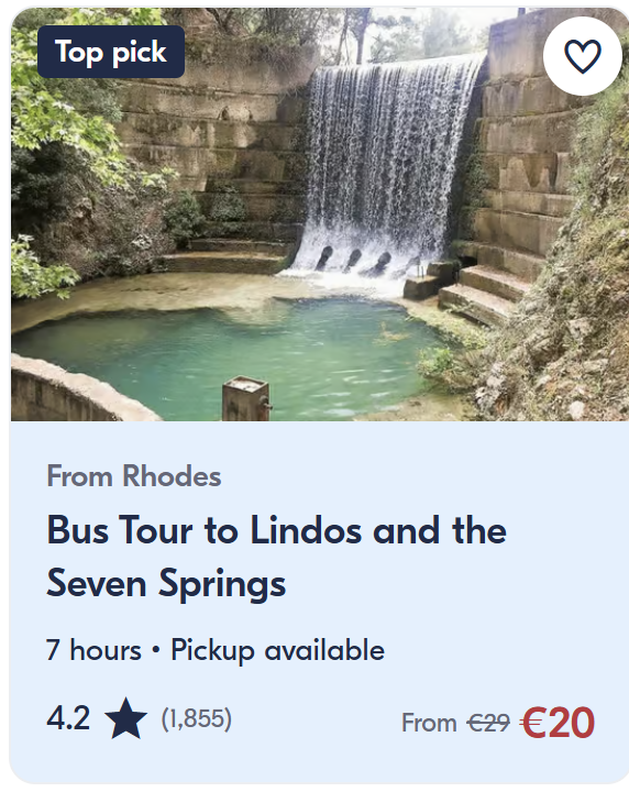 Waterfall at Seven Springs near Lindos, Rhodes – natural pool and stone steps surrounded by greenery