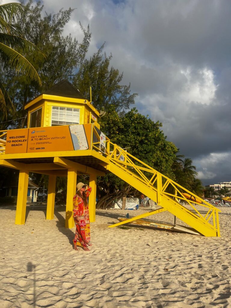 Barbados beach in February with white sand, turquoise Caribbean water and clear blue sky — winter escape from Dublin