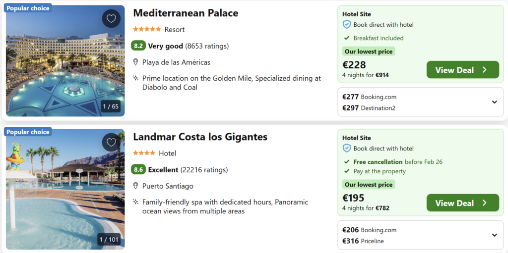 Cheap flights and hotel deals from Dublin to Tenerife – direct return flights, resorts in Playa de las Américas and Puerto Santiago from €95