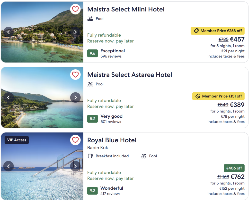 Cheap direct flights from Dublin to Dubrovnik April 2026 – Ryanair return flights €54 per person, Dubrovnik Old Town and Adriatic Sea travel deal card.