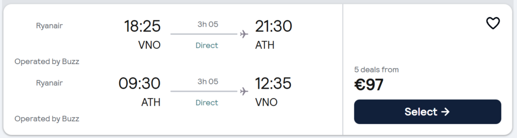 Pigių skrydžių pasiūlymas iš Vilniaus į Atėnus – tiesioginiai Ryanair skrydžiai 2026 m. gegužės 10–14 d. už 97 €, Graikijos miesto panorama su Akropoliu.