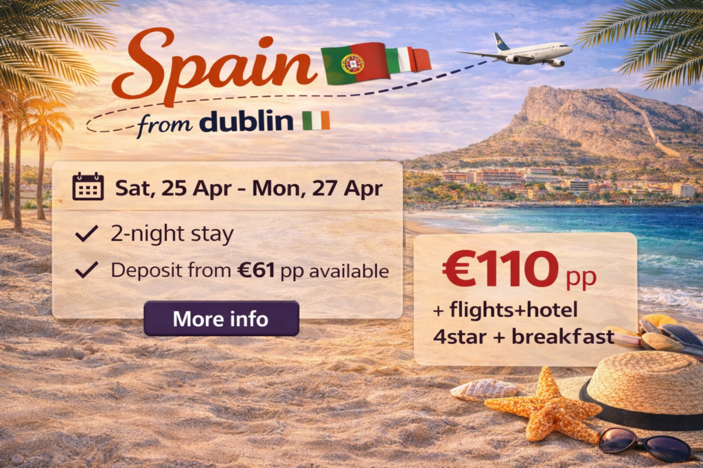 htop Platja Park hotel in Platja d’Aro Costa Brava Spain with swimming pool near the beach, 2-night stay with return flights from Dublin included from €106 per person.