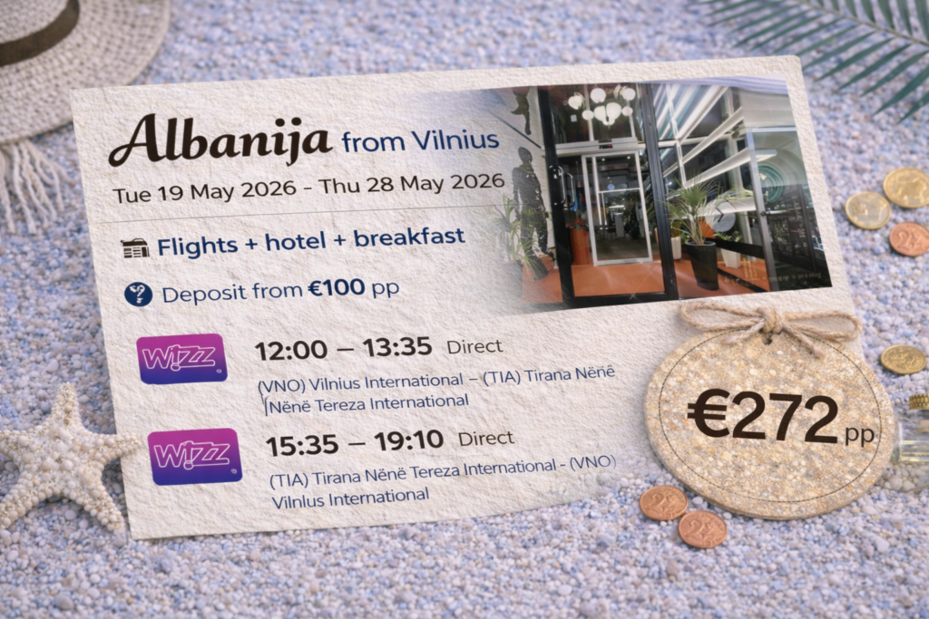 Kelionė į Tiraną, Albaniją iš Vilniaus – tiesioginiai Wizz Air skrydžiai, viešbutis su pusryčiais, 9 nakvynių pasiūlymas nuo €272 pp.