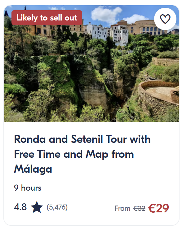 Ronda ir Setenil dienos turas iš Malagos – vaizdingi Andalūzijos miesteliai ir gilus El Tajo tarpeklis.