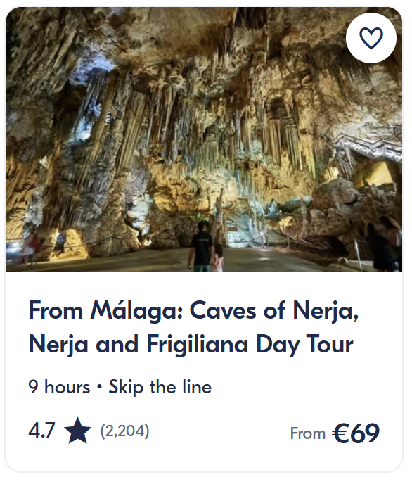 Nerja urvų, Nerja ir Frigiliana dienos turas iš Malagos – įspūdingi stalaktitai urvuose ir baltas Andalūzijos kaimelis kalnuose.