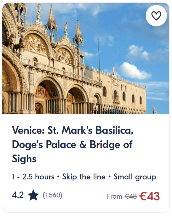 Venice small-group guided tour including St. Mark’s Basilica, Doge’s Palace and Bridge of Sighs with skip-the-line access.