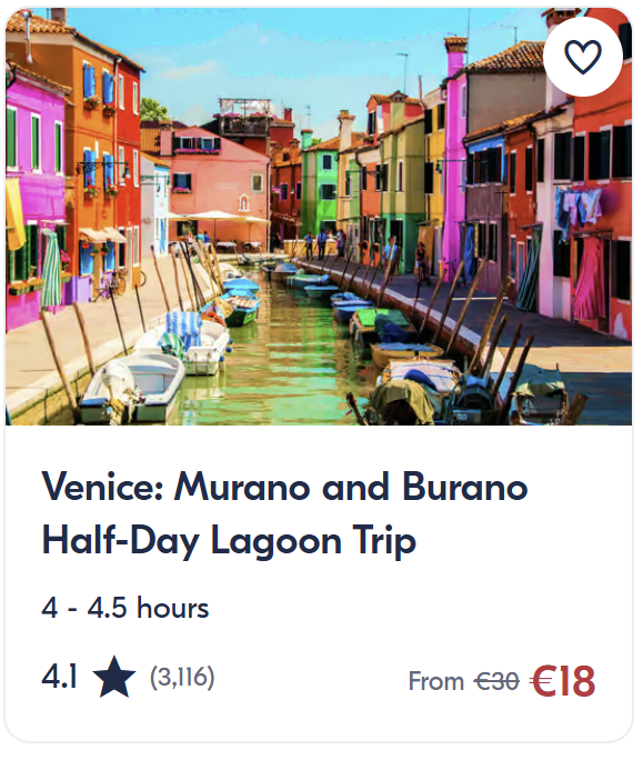 Murano and Burano boat tour from Venice exploring colourful island houses and traditional glass-making workshops in the Venetian Lagoon.