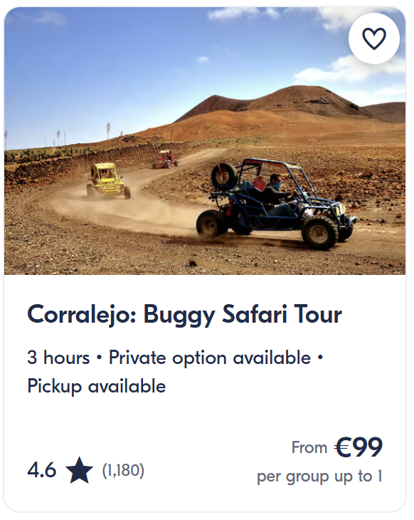 Off-road buggy safari tour in Fuerteventura exploring volcanic terrain, desert tracks and mountain viewpoints.