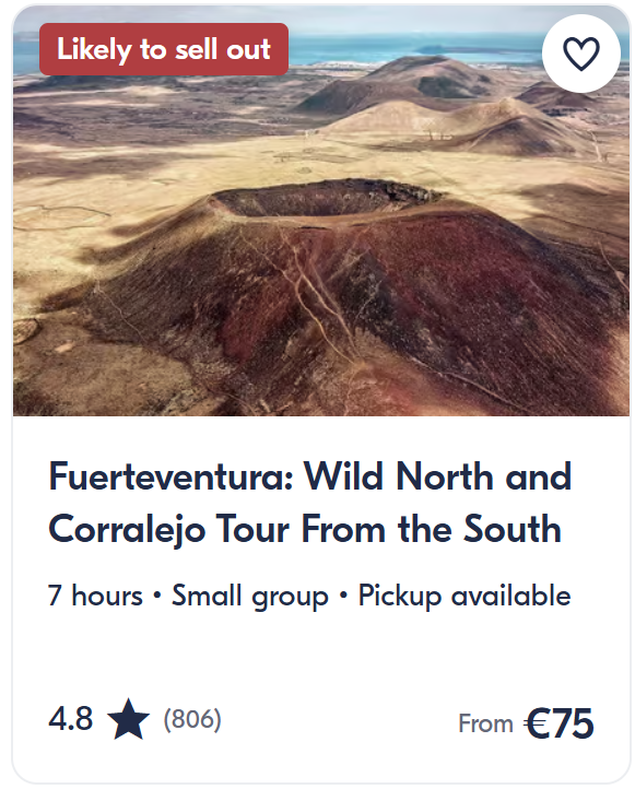 Wild North Fuerteventura volcanic landscape tour near Corralejo with views of craters, lava fields and desert scenery.