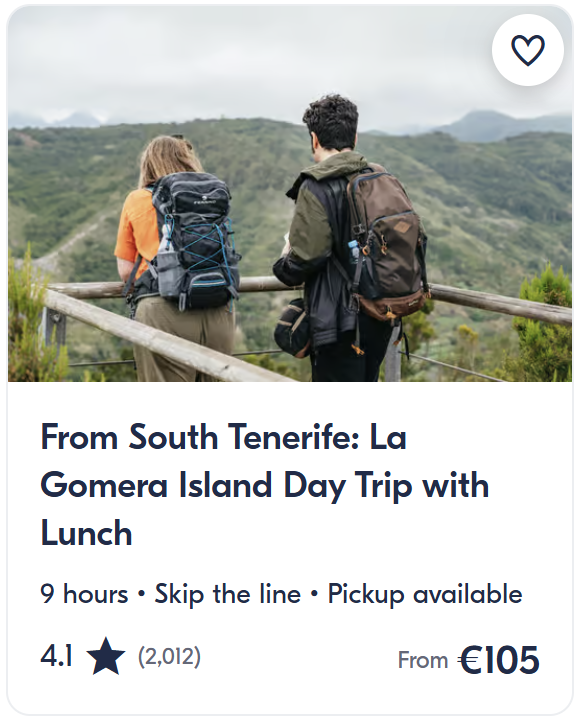 La Gomera island day trip from South Tenerife with lunch included, guided excursion from Tenerife to La Gomera Canary Islands.