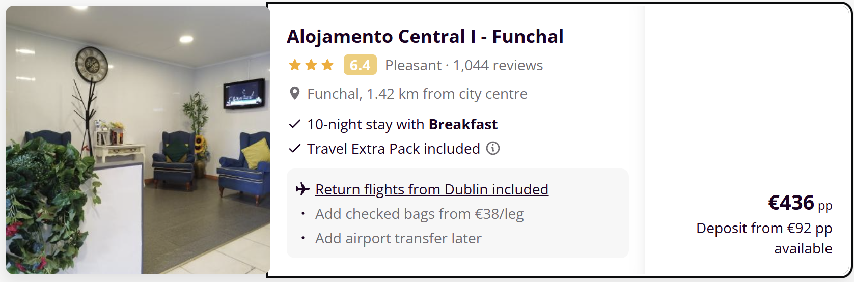 Madeira holiday deal from Dublin with flights and hotel included – best travel deals to Funchal Portugal