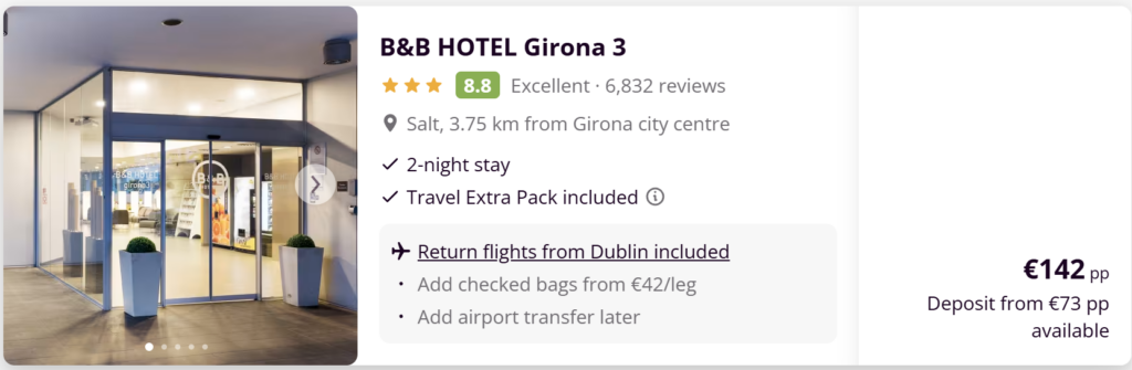 B&B Hotel Girona 3 in Girona Spain near city centre, 2-night stay with return flights from Dublin included from €142 per person.
