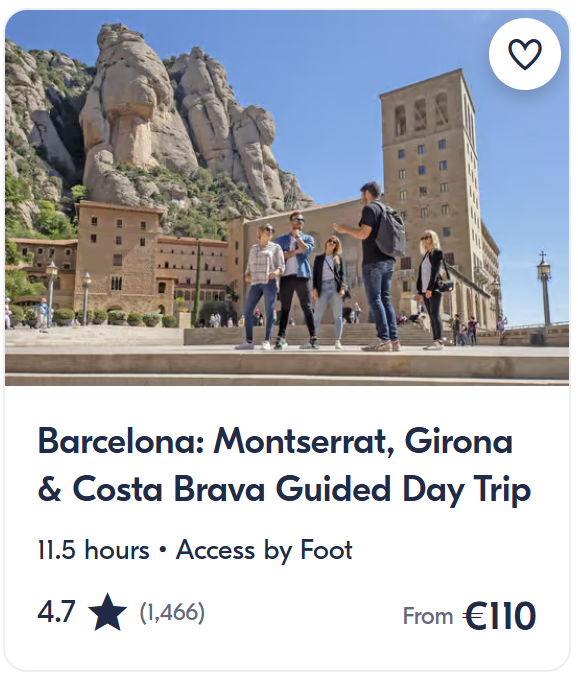 Costa Brava activities and tours including kayaking, snorkeling, boat trips, Girona volcano tour and Costa Brava day trips with prices and ratings.