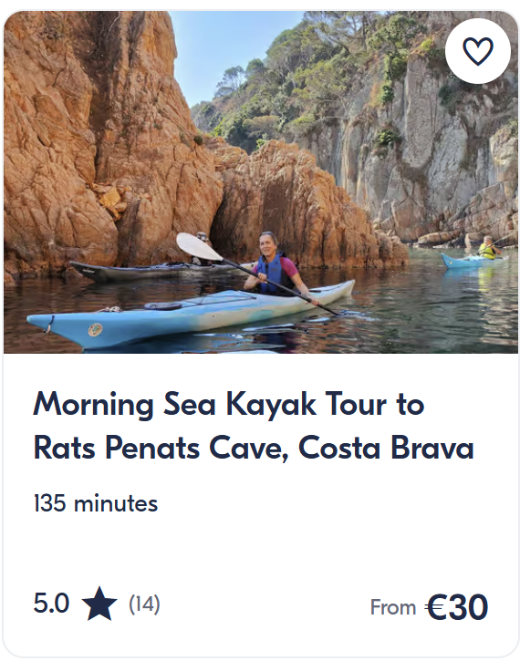 Costa Brava activities and tours including kayaking, snorkeling, boat trips, Girona volcano tour and Costa Brava day trips with prices and ratings.
