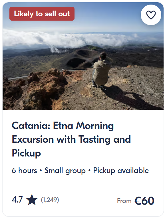 Top tours and activities in Catania Sicily including Mount Etna tours, Taormina day trips and Alcantara Gorges excursions.