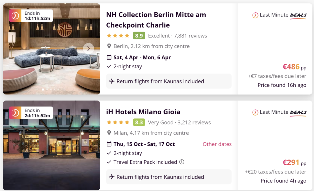 Last minute skrydžių ir atostogų pasiūlymai iš Kauno į Europos ir saulėtas atostogų kryptis su skrydžiais ir viešbučiais.