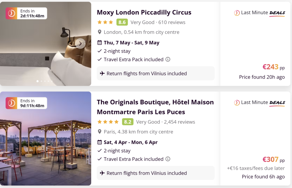 Last minute skrydžių ir atostogų pasiūlymai iš Vilniaus į populiarias Europos ir Viduržemio jūros kryptis su skrydžiais ir viešbučiais.