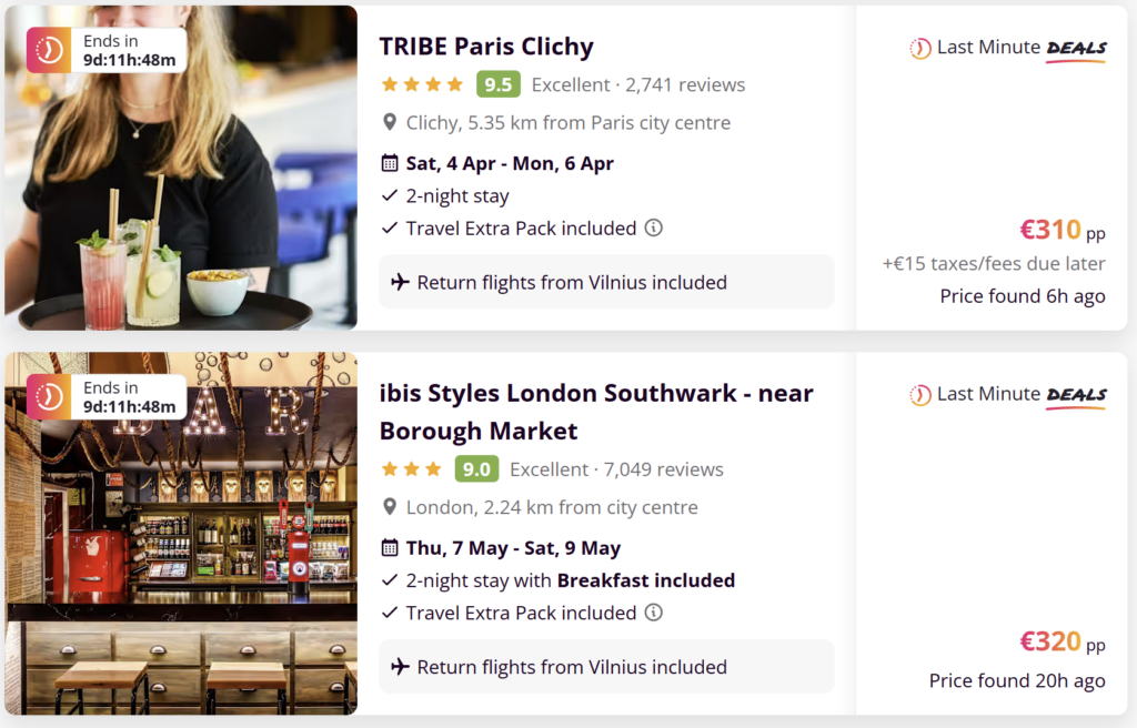 Last minute skrydžių ir atostogų pasiūlymai iš Vilniaus į populiarias Europos ir Viduržemio jūros kryptis su skrydžiais ir viešbučiais.