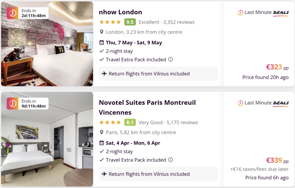 Last minute skrydžių ir atostogų pasiūlymai iš Vilniaus į populiarias Europos ir Viduržemio jūros kryptis su skrydžiais ir viešbučiais.