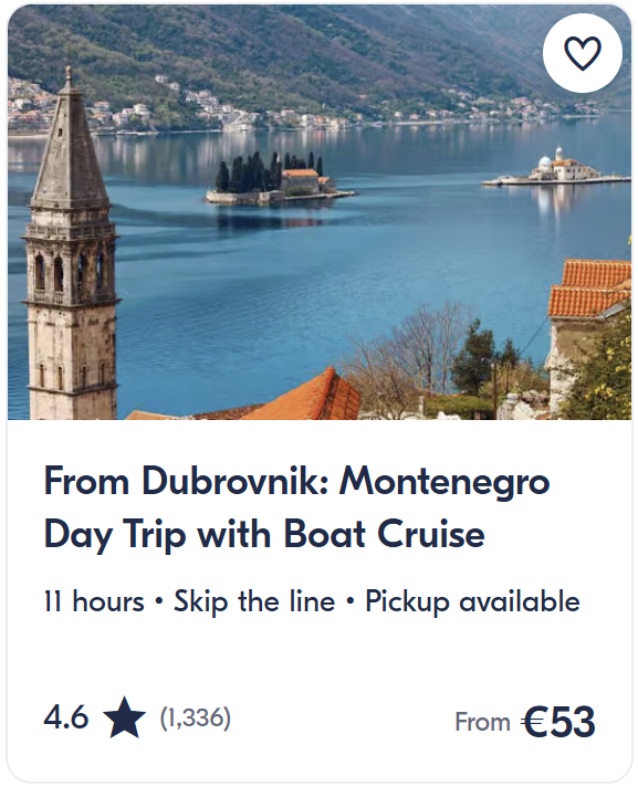 Top GetYourGuide tours from Dubrovnik Croatia including Montenegro day trips, boat cruises, island hopping and Adriatic coast excursions