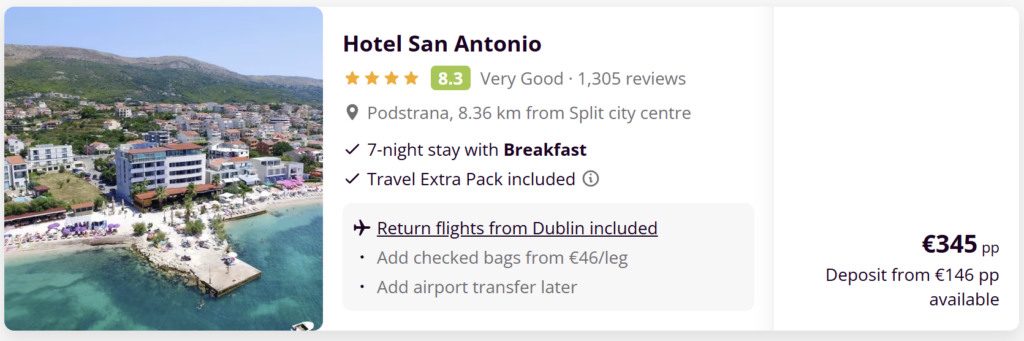 Split Croatia travel deal from Dublin – flights and 4 star hotel with breakfast, 7 night stay from €345 per person